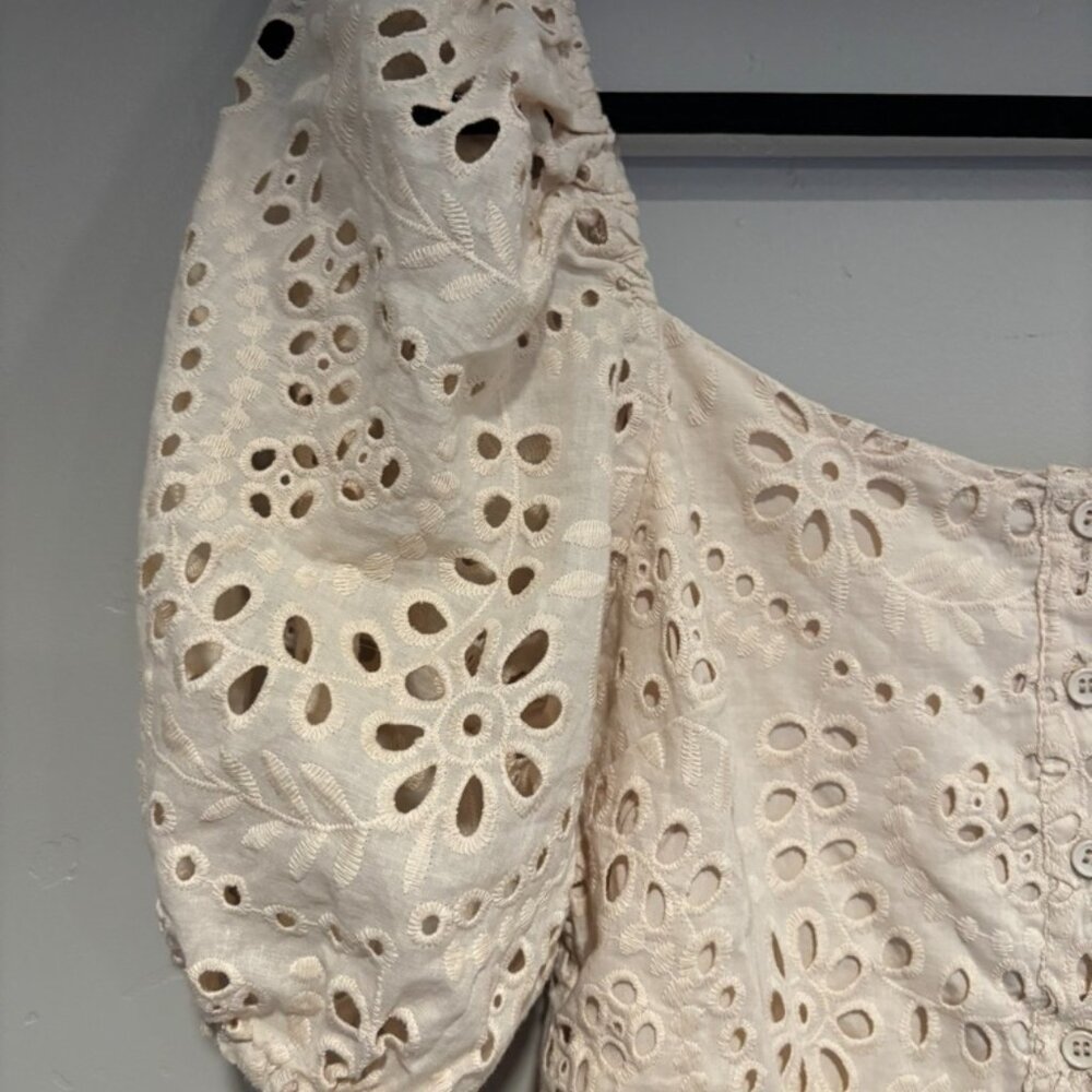 A Calin Cream Eyelet Crop Top Womens Size M Peasant Peplum Y2k Coquette Milkmaid - Picture 3 of 11